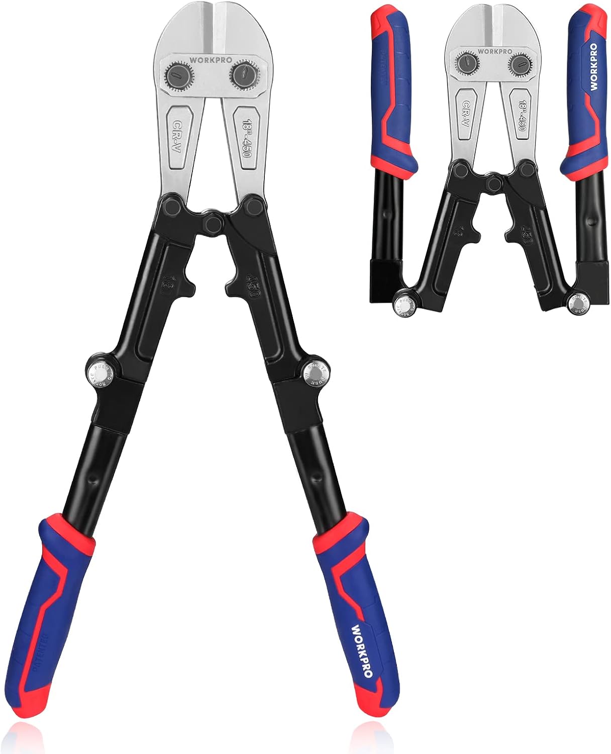 WORKPRO 18 Inch Bolt Cutter, Tri-Material Handle with Comfort Grip, Foldable