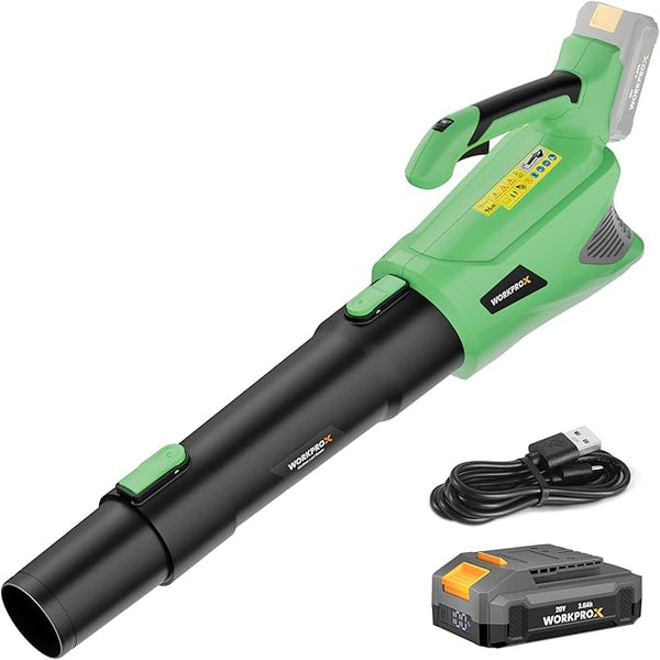 WORKPROX 20V Electric Cordless Leaf Blower, Variable Speed, 4.0Ah Battery & ype-C Charging Cable Included