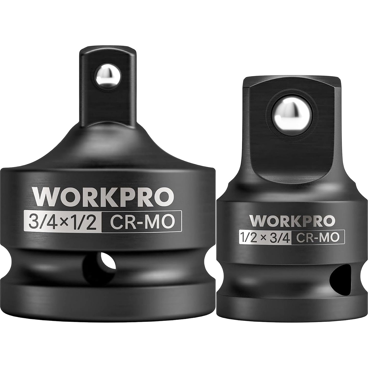 WORKPRO 2-Piece Impact Socket Adapter and Reducer Set, 3/4" F to 1/2" M & 1/2" F to 3/4" M Drive Socket Adapter Set, Cr-Mo Steel, Square Drive Adapter for Impact Driver Conversions