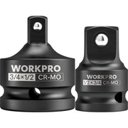 WORKPRO 2-Piece Impact Socket Adapter and Reducer Set, 3/4" F to 1/2" M & 1/2" F to 3/4" M Drive Socket Adapter Set, Cr-Mo Steel, Square Drive Adapter for Impact Driver Conversions
