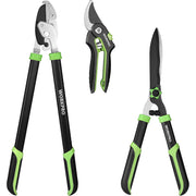 Set of 3 WORKPRO gardening shears with black blades and green comfort grips