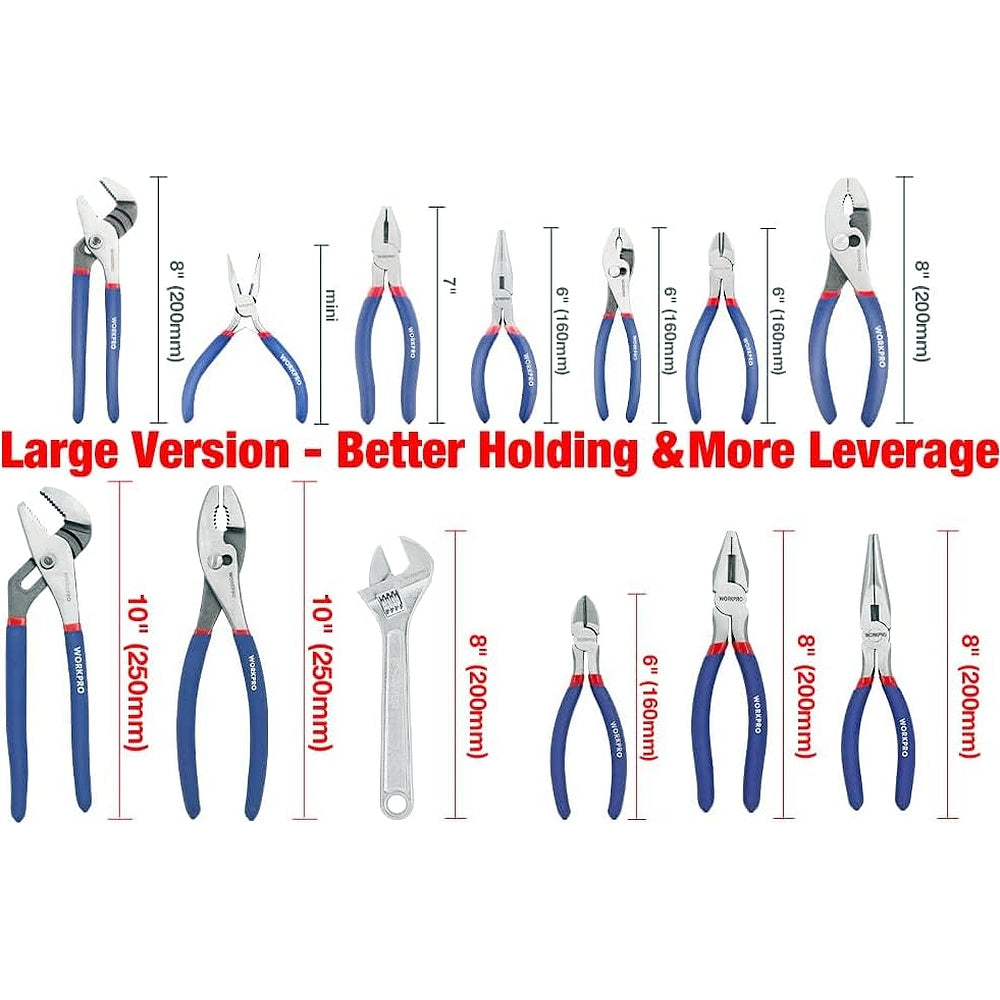6-piece pliers and adjustable wrench set with blue-and-red insulated handles