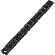 Black magnetic socket rail with 1/4-inch drive clips along the bar
