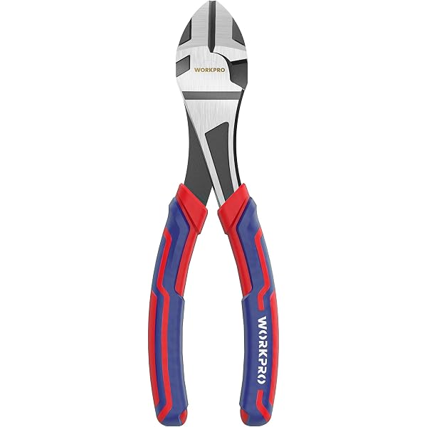WORKPRO 7-inch diagonal pliers with red and blue bi-material comfort grip handles