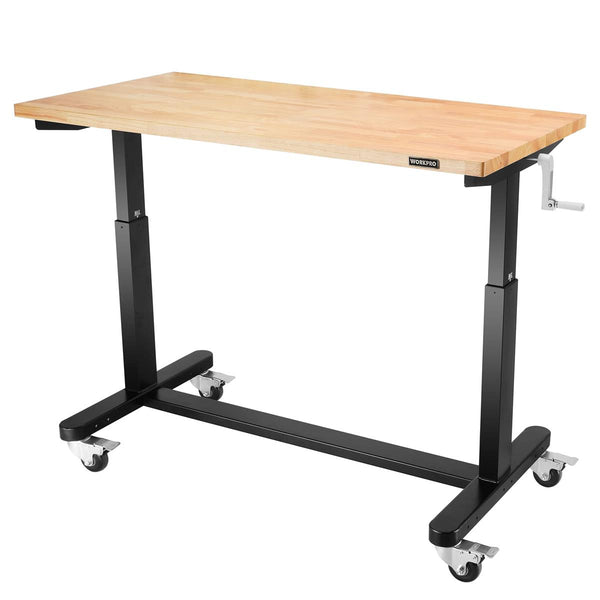 WORKPRO 48"/60" Height Adjustable Work Table with Crank Handle, with Casters and Leveling Feet, 500 Lbs Load Capacity