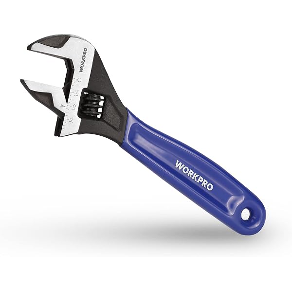 WORKPRO adjustable wrench with blue handle and black adjustable jaw