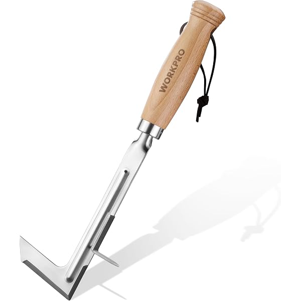 WORKPRO Crack Weeder, 12" Stainless Steel Crevice Weeding Tool with Beech Wood Handle, L-Shaped Side-Walk Weed Puller Spatula, for Garden Lawn Yard Patio Terrace Paving Moss, Small Gardening Tool