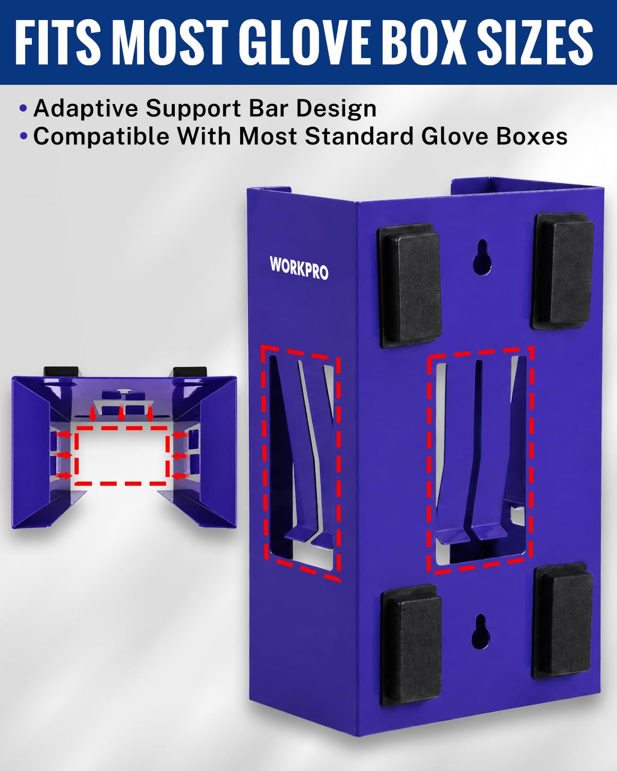 WORKPRO Magnetic Glove Dispenser, Heavy Duty Steel Glove Box Holder with 4 Strong Magnets, Wall Mount Glove Holder for Nitrile Gloves, Garage, Workshop, Warehouse and Laboratory