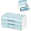 WORKPRO Small Desktop Drawer Organizer with 2 Drawers, Flip-Top Lid, Durable ABS Storage Box with PP Feet Pads, Lightweight Storage Case for Office Supplies, Desk Accessories and Crafts - Blue and White
