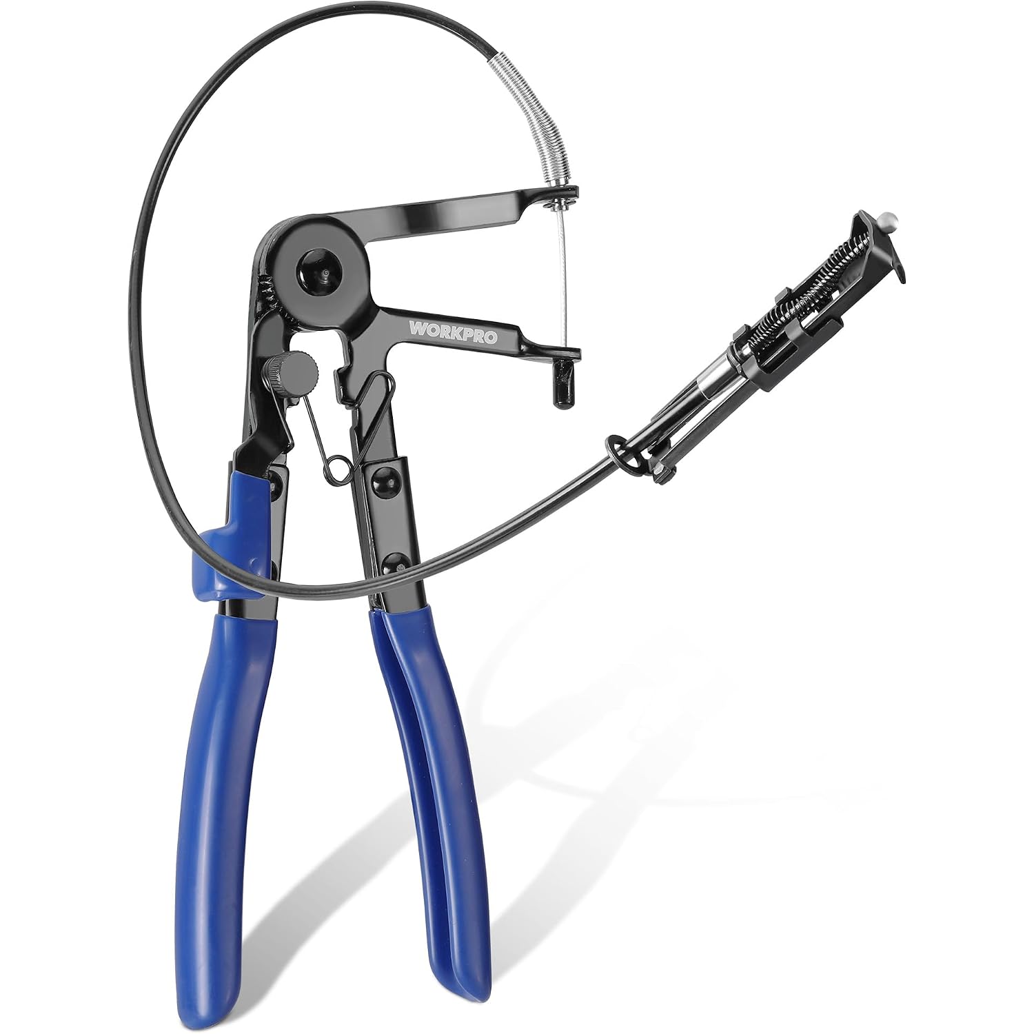 WORKPRO flexible hose clamp pliers with curved cable and blue grips