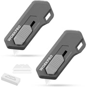 Dark gray retractable safety box cutter with replaceable blade inserts shown