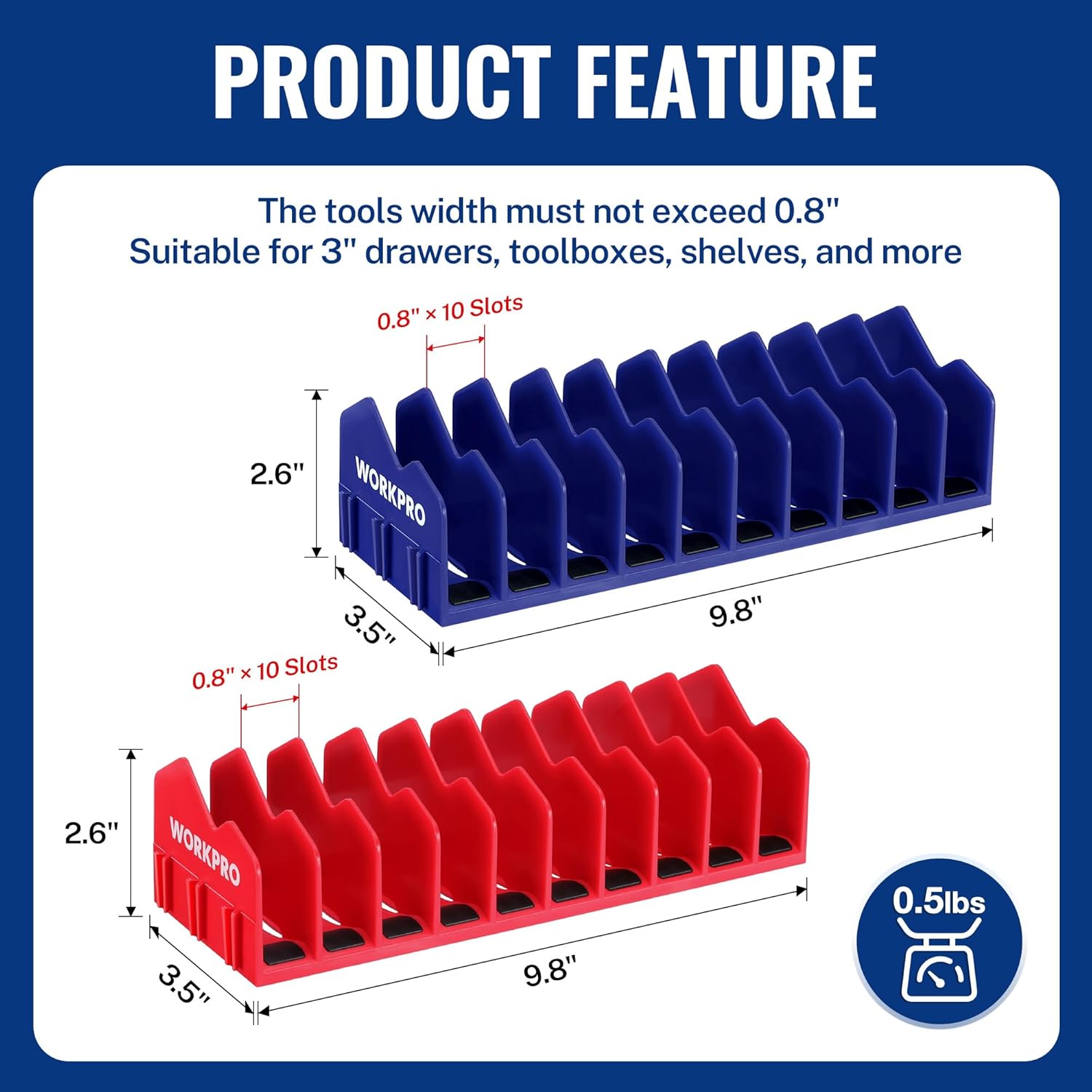WORKPRO plier organizer rack, blue 20-slot tool holder with non-slip base