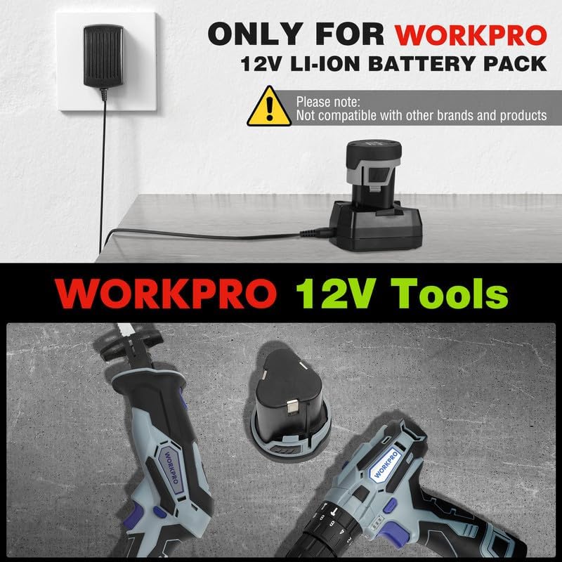 WORKPRO 12V Li-ion battery charger base with attached power cord