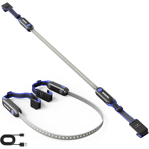 WORKPRO Rechargeable Underhood Work Light, 25inch Long Foldable LED Work Light Bar, 3 Lighting Modes with Adjustable Straps and Hooks, Magnetic Light for Car Repairing/Garage/Workshop/Emergency