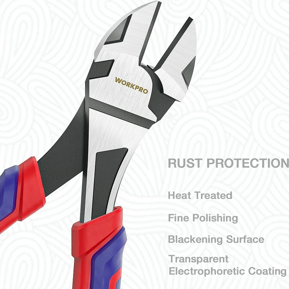 WORKPRO diagonal pliers rust-protected, heat-treated steel jaws with black coating