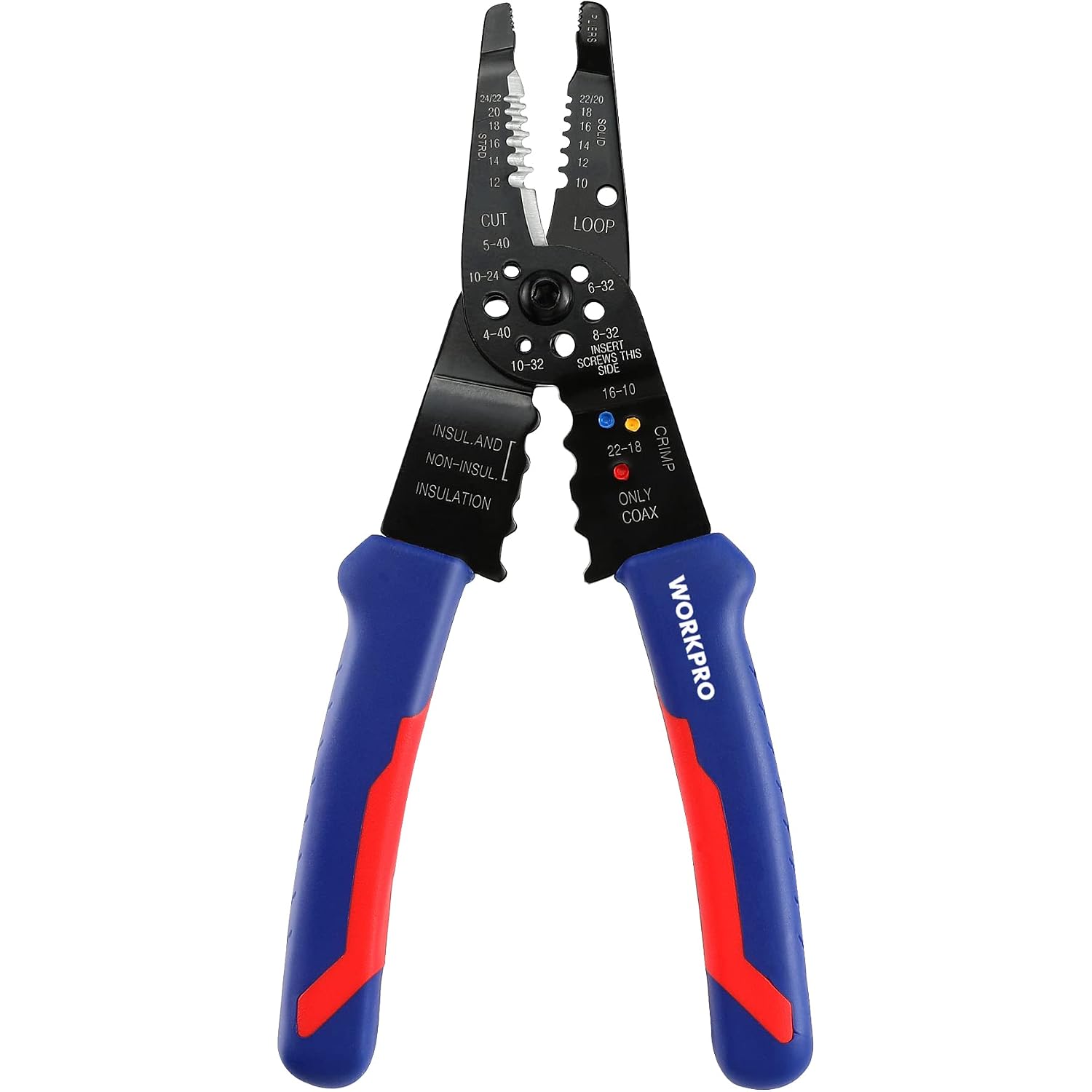 WORKPRO 8-inch wire stripper pliers with blue-and-red handles and black jaws