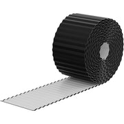 Black corrugated metal edging roll with attached flexible strip for lawn borders.