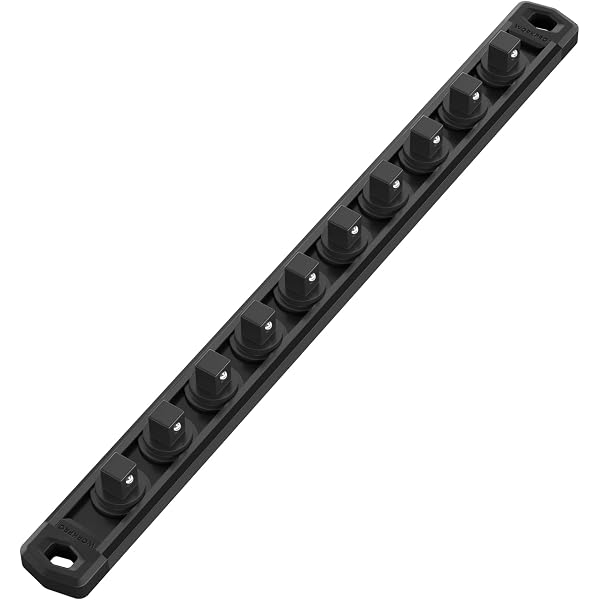 WORKPRO Magnetic Socket Organizer, 3/8-Inch Drive Aluminum Alloy Socket Rail, Heavy Duty Socket Holder, Socket Rack Kit 3/8-Inch x 10 Clips Black (Socket not Included)