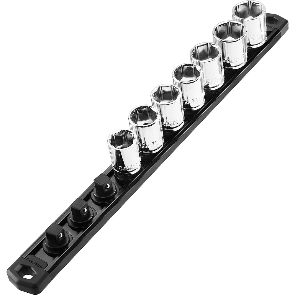 Black socket rail with chrome sockets mounted on magnetic clips
