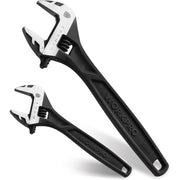 Pair of black adjustable wrenches with silver jaw faces, 6-inch and 10-inch sizes