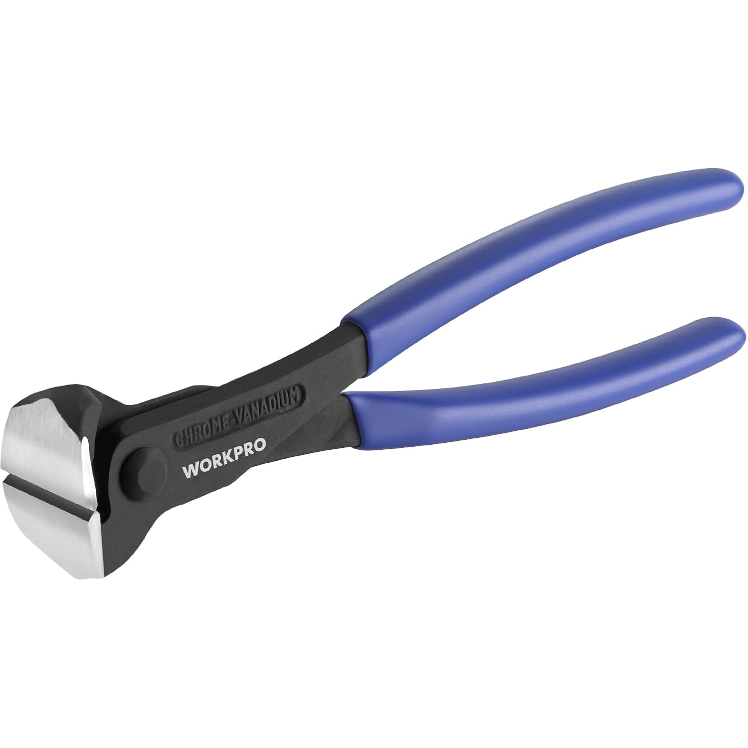 WORKPRO nail puller pliers side view with chrome vanadium steel head and blue handles