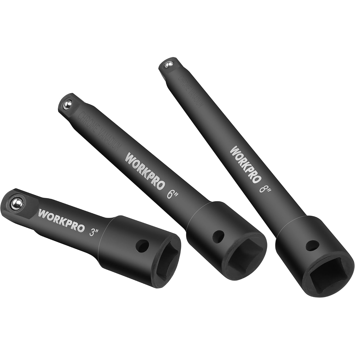 WORKPRO 1/2-in drive extension bars set, black, 3-in, 6-in, 8-in bars (3 pcs)