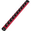 WORKPRO Magnetic Socket Organizer, 1/2-Inch Drive Aluminum Alloy Sockets Rail, Heavy Duty Sockets Holder, Socket Rack Kit 1/2-Inch x 10 Clips (Red)