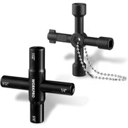 Black 4-way water valve key wrench with bead chain, 1/4 and 9/32 openings