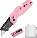 WORKPRO Folding Utility Knife with 10 Extra Blades - Pink Ribbon