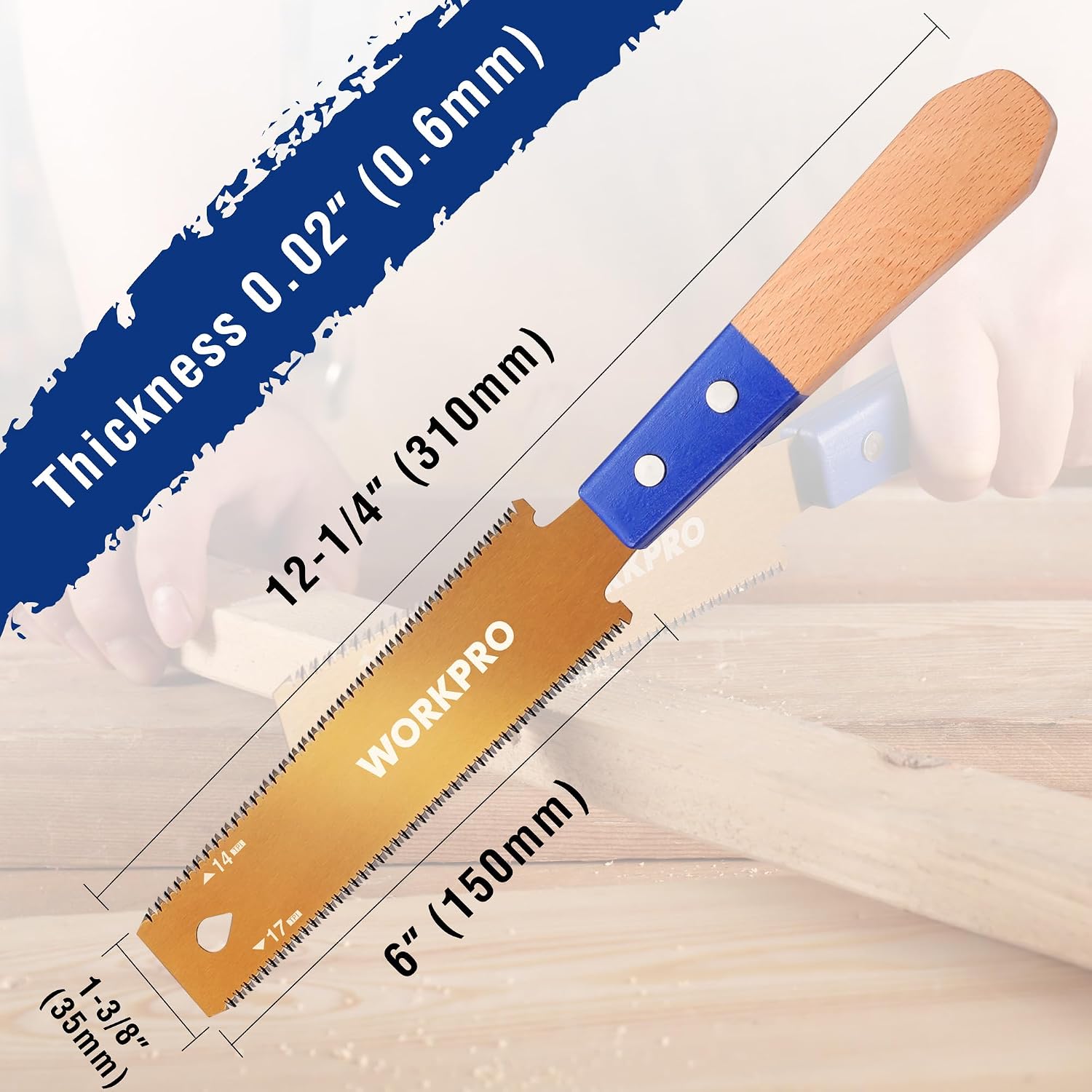 WORKPRO Japanese pull saw with beech handle and double-edged SK5 blade, 6 in