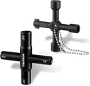 WORKPRO 2PC Water Key Wrench, 40Cr Universal Utility 4 Way Sillcock Key and Multifunctional Heavy-Duty Water Valve Key Tool for Faucet, Spigot, Electric Meter & Cabinet, 1/4", 9/32", 5/16", 11/32"