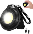 WORKPRO Mini Keychain Work Light, COB Keychain Flashlight with Hat Clip, Rechargeable Magnetic EDC Carabiner Flashlight, 3 Light Modes Emergency Light for Camping, Biking and Car Repairing, Black