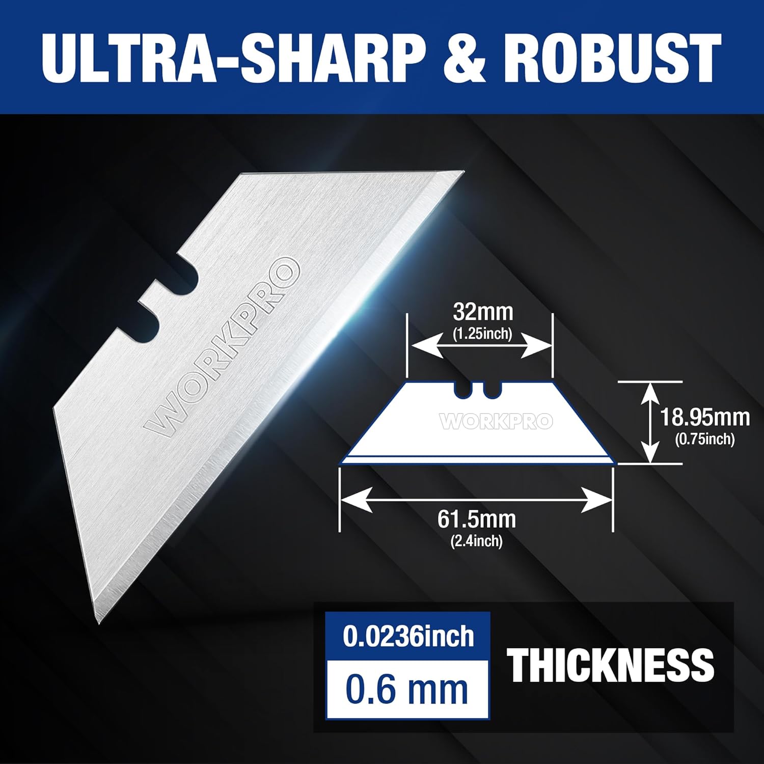 SK5 utility knife blade, silvery 32mm length, 0.6mm thick