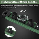 WORKPRO Magnetic Socket Organizer, 1/4-Inch Drive Aluminum Alloy Socket Rail, Heavy Duty Socket Holder, Socket Rack Kit 1/4-Inch x 12 Clips Green (Socket not Included)