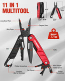 WORKPRO Multitool-11 in 1 Multitool Pliers with Pocket Clip and Sheath-EDC Multi Tool Knives with Safety Lock-Camping Tools Pocket Knife with Screwdriver Saw Blade Wire Cutter and Bottle Opener-Red
