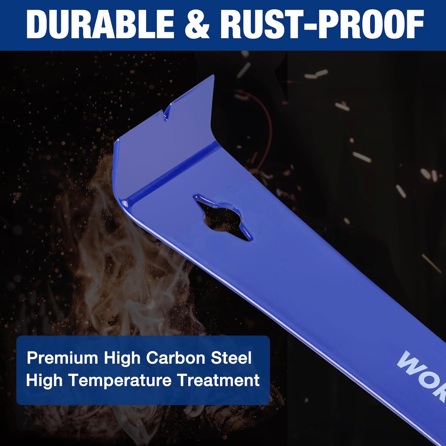 Blue steel mini pry bar with claw tip for prying and lifting