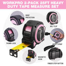 WORKPRO Pink Heavy Duty Tape Measure, 25FT Retractable Tape Measurement, Double Retract Long Stand Measuring Tape Accuracy 1/32 for Engineer, with Magnetic Hook, Belt Clip, Rubber Protective Casing