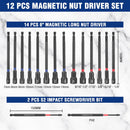 WORKPRO 16-Piece Magnetic Nut Driver Set and Bit, 6" Long Nut Drivers, Metric & SAE Nut Drivers for Impact Drill, Long Shank Nut Driver Bits, 1/4"Hex Shank, Long Power Bits, PH2, with Sturdy Tool Box