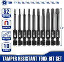 WORKPRO 10pcs Security Torx Bit Set, CNC Machined S2 Steel Star Bit Set, 2.3" Long Tamper Proof Torx Screwdriver bit with Magnetic Tips, Tamper Resistant Fastener Drive Bits with Storage Box