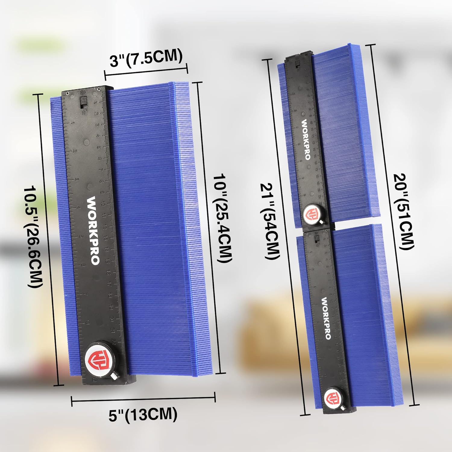 Blue contour gauge profile duplicator with sliding lock and measuring scale bar