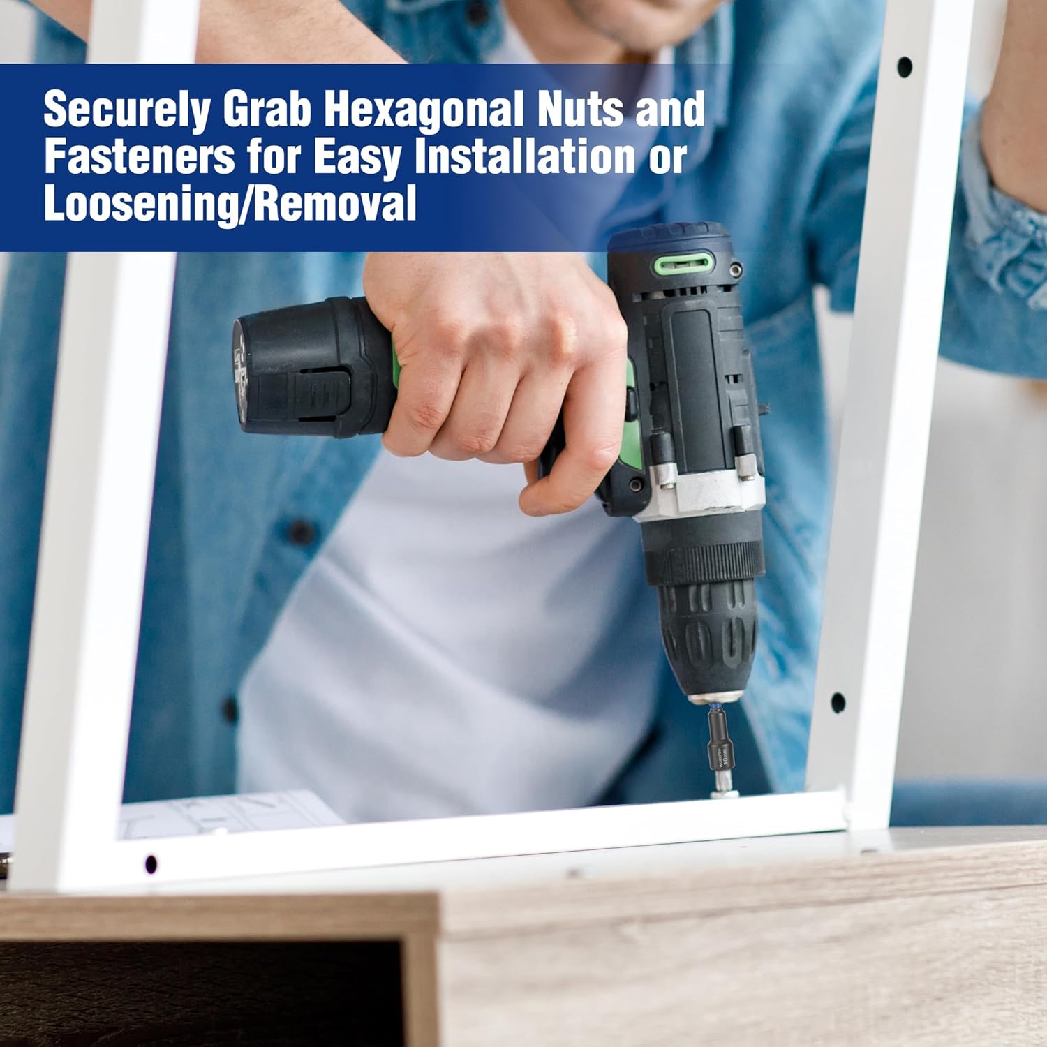 Hex nut driver securely grips fasteners during installation or loosening