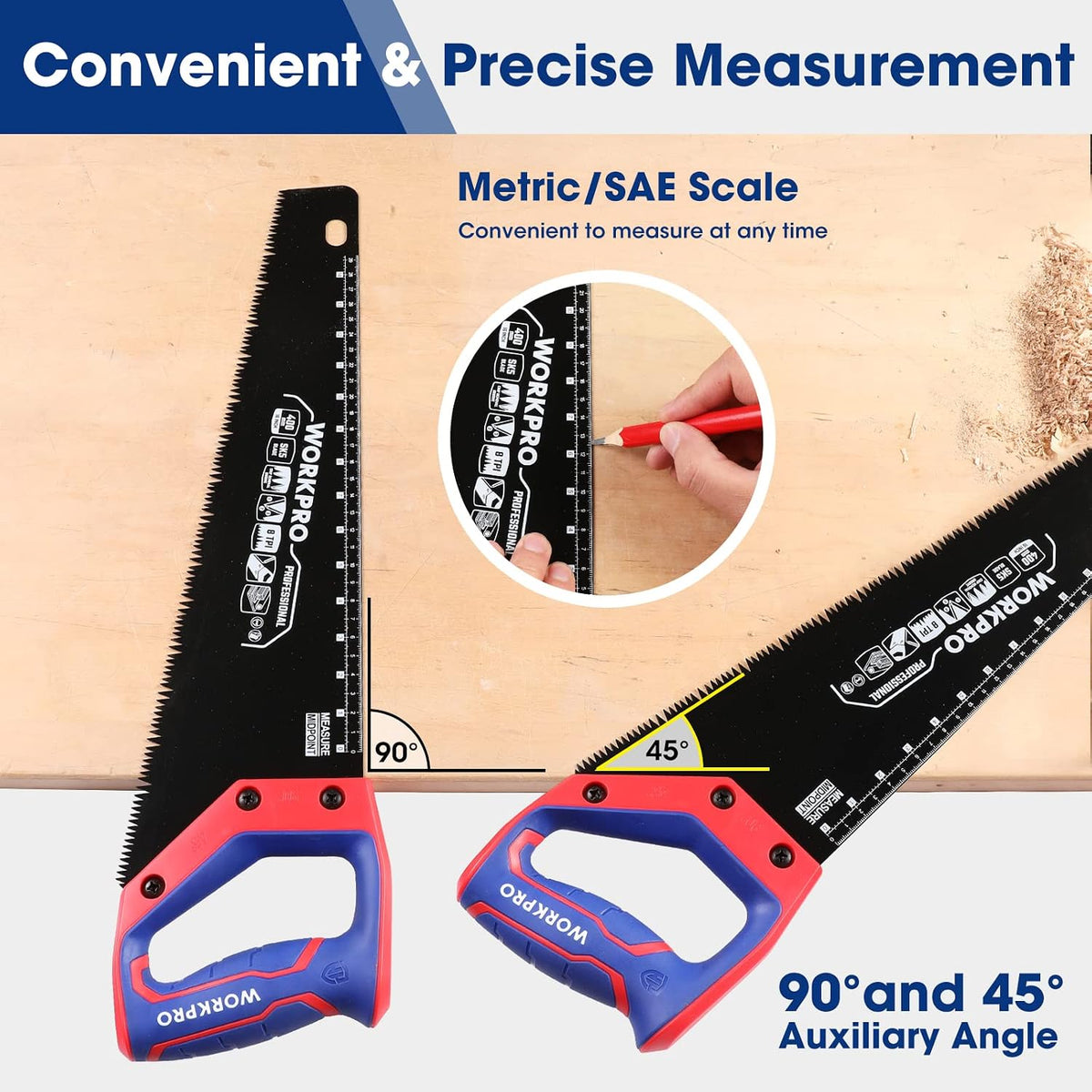 WORKPRO 16-Inch Universal Handsaw with Non-Slip Comfortable Handle, Anti-Rust Wood Saw With Chip Removal Design, Heavy-Duty for Cutting Wood, Laminate, PVC