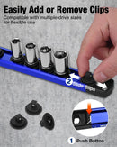 WORKPRO Magnetic Socket Organizer, 1/4" Drive Aluminum Alloy Socket Holder with 12PC Removable Socket Clips for Quick Customization, Socket Rail for Tool Box Drawer (Sockets Not Included)