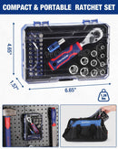 WORKPRO 42 PCS 1/4" Drive Mini Socket Ratchet Wrench Set, Right Angle Screwdriver Bit Set, Dual Socket & Bit Head Ratchet, Metric Sockets 4-13mm, Quick-Release Bit Holder, with Storage Case