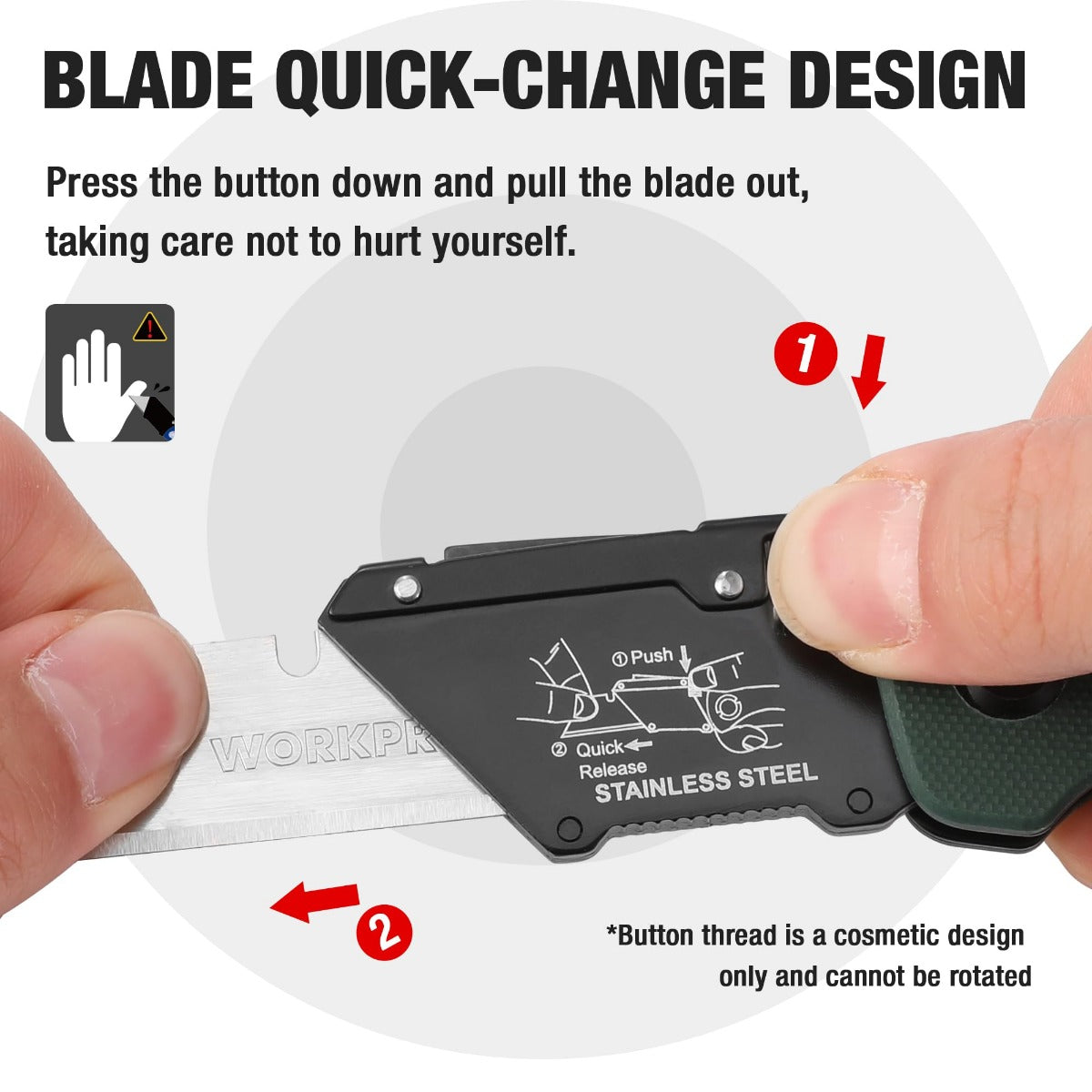Folding utility knife with green G10 handle and black quick-change blade