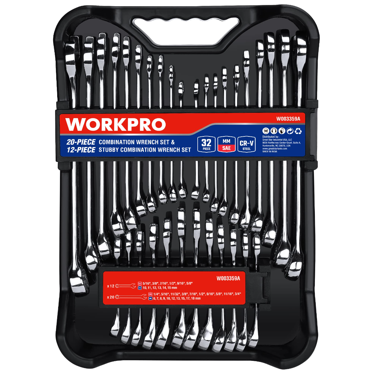 WORKPRO 20-piece combination wrench set in a black storage case
