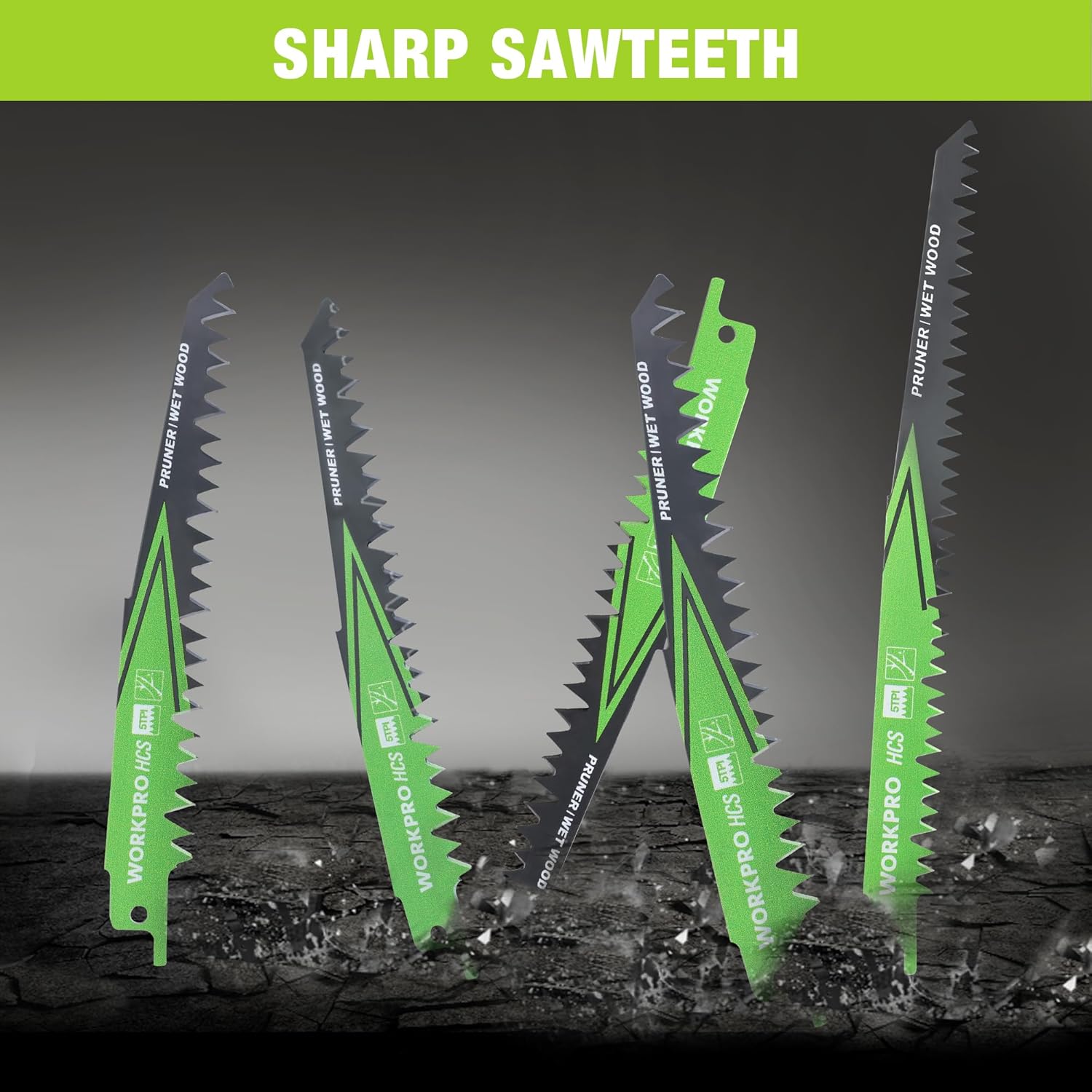 Pruner saw blades with sharp teeth, green and black HCS cutting blades