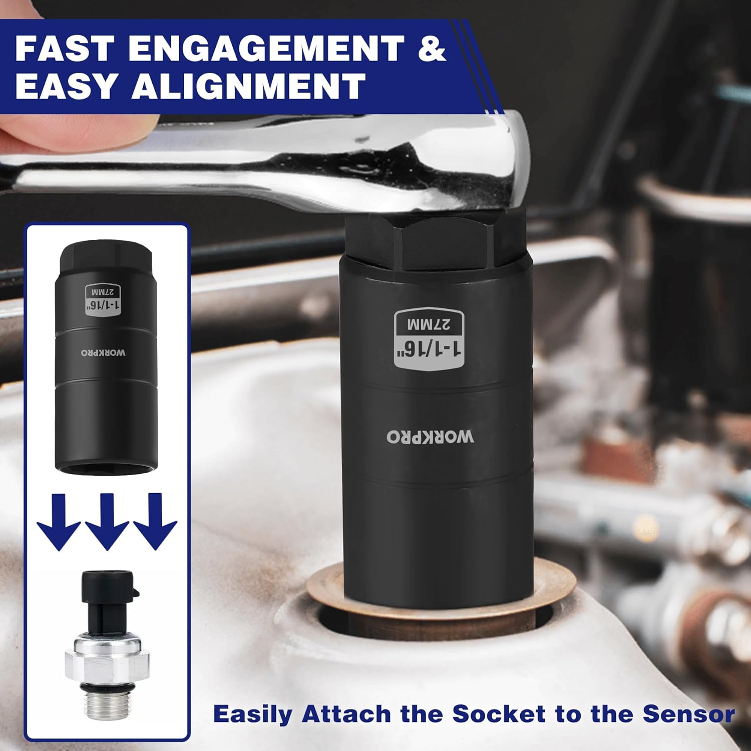WORKPRO oil pressure sensor socket, black, fast alignment and attachment to a sensor