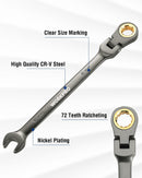 WORKPRO 8 mm Flex-Head Ratcheting Combination Wrench, Cr-V Constructed, Nickel Plating, 72-Teeth, 12 Point Design, Metric