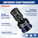 WORKPRO 1/2-inch Square to 1/4-inch Hex Quick Release Impact Socket Adapter and Bit Holder for Ratchet Wrenches, Drivers, Drills - Made from Durable CR-MO Steel
